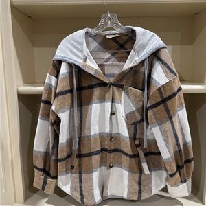 Altar'd State Plaid Jean Jacket - Brown, White, Black